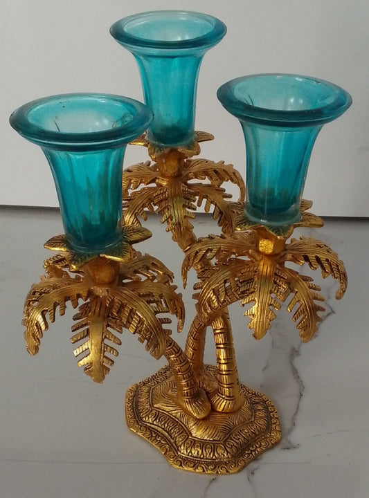 Palm Tree Design Glass Candle Holder – Elegant Decorative Accent