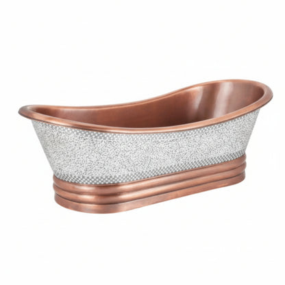 Copper and silver decorative planter on a white background