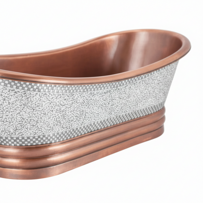 Copper and textured gray planter on a white background