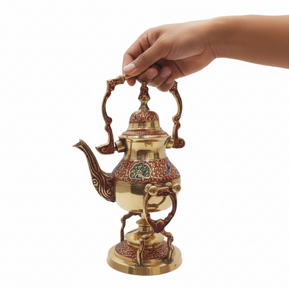 Antique Multicolour Brass Kettle with Stand