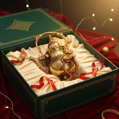 Antique Multicolour Brass Kettle with Stand