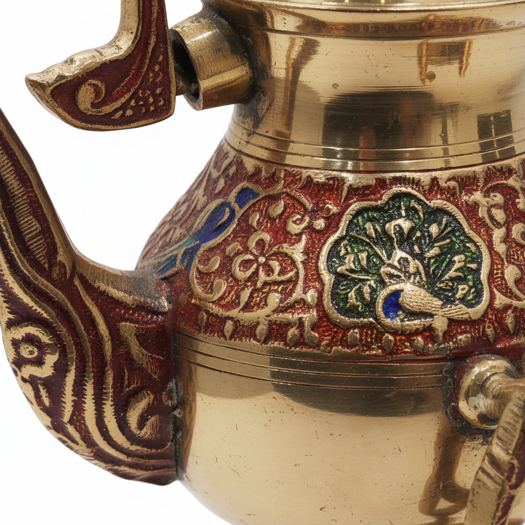 Antique Multicolour Brass Kettle with Stand