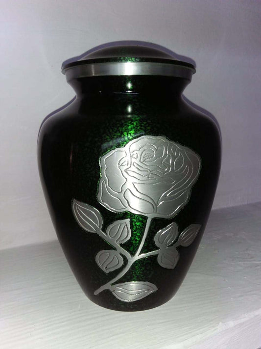 Printed Green & Silver Cremation Urn for Adult Ashes