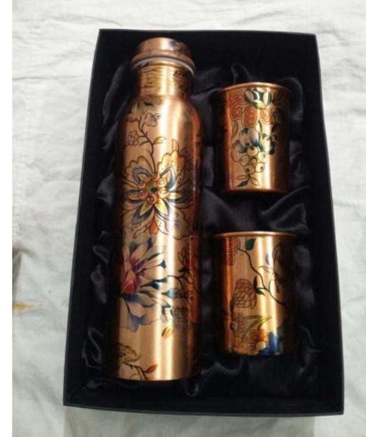 Printed Copper Water Bottle with 2 Glass Set