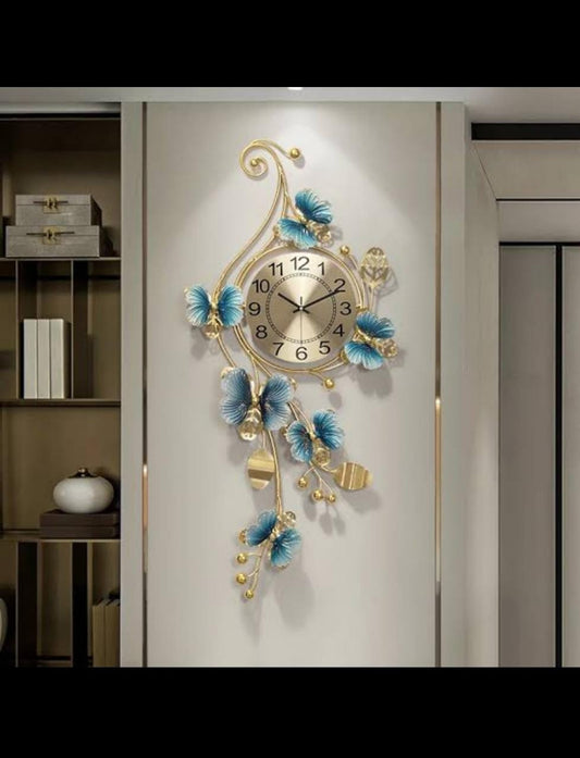 Home Decor Time Floral Decorative Iron Metal Hanging Wall Clock