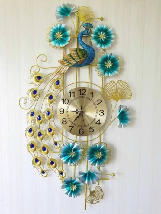 Metal 3D Designer Big Peacock Wall Clock