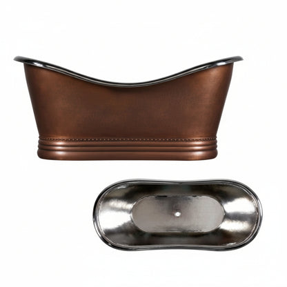 Copper and silver bathtub on a white background