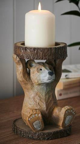 Wood Bear Candle Holder – Rustic Decorative Accent