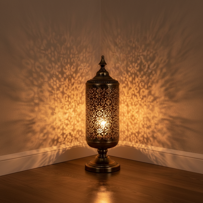Moroccan Style Decorative Metal Table Lamp with Golden Finish