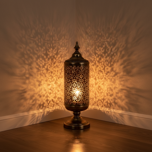 Moroccan Style Decorative Metal Table Lamp with Golden Finish