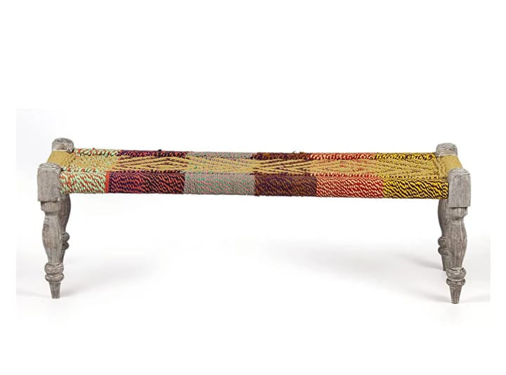 Handcrafted Natural Wooden Rope Bench – Multi-Colour
