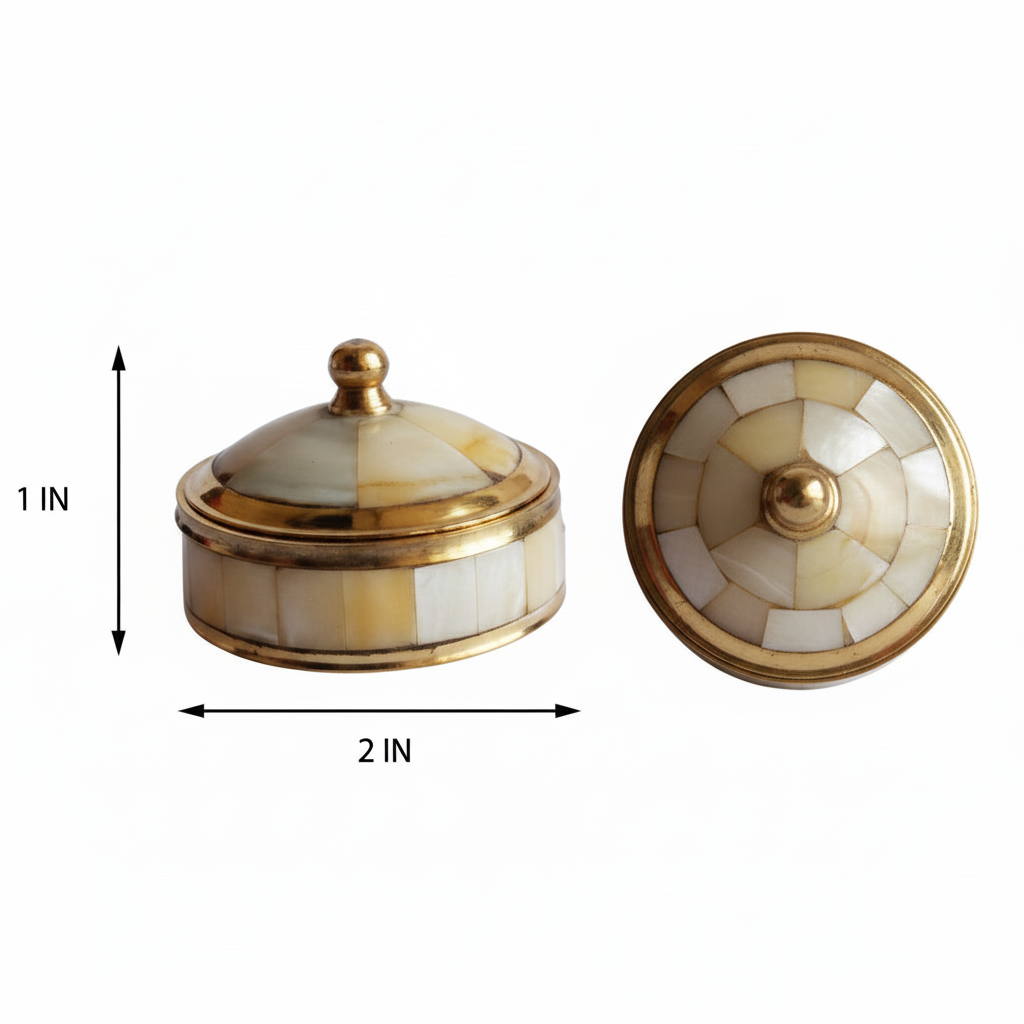 Decorative box with gold trim and white pattern, shown open and closed, on a white background.