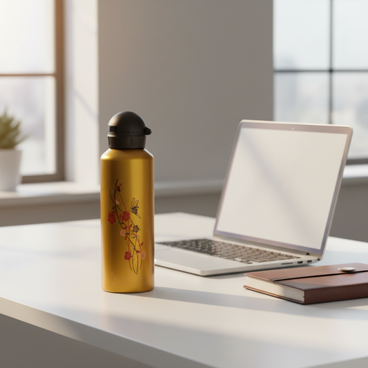 Gold Coloured Printed Copper Water Bottle
