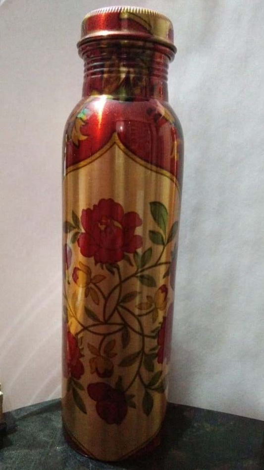Flower Printed Copper Water Bottle – 900 ml