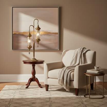 Double Arm Ottoman Floor Lamp with Glass Globes