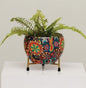 Designer Metal Bowl Planter with Golden Stand – 8x8 Inch Multicolour Printed