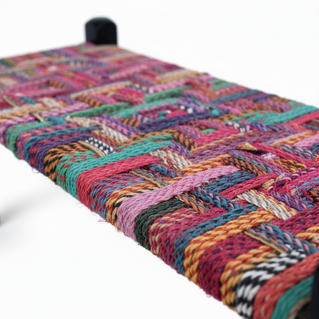 Multicolored woven mat on a white background