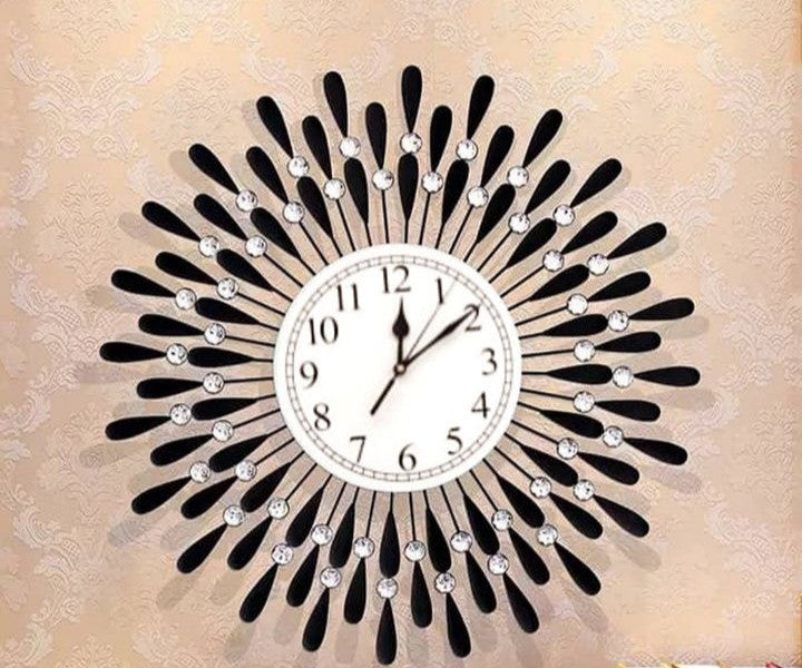 Metal Black flower With Crystal Wall Clock