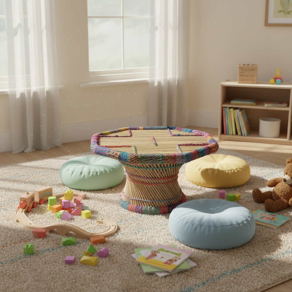 Round Bamboo Baby Mudda Table Multicolor