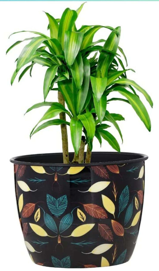 Designer Metal Planter with Printed Leaves – Multicolour (15 cm)