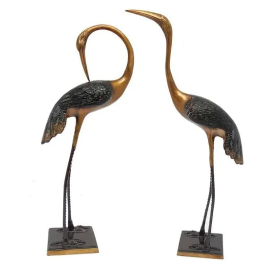 Brass Two Moustaches Love Cranes Pair