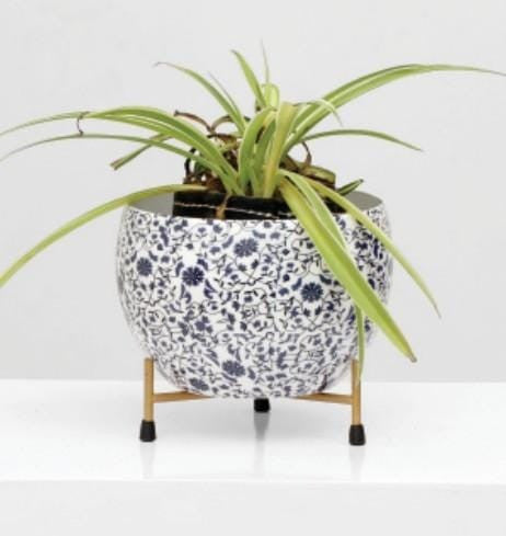 Designer Metal Bowl Planter with Golden Stand – 6x6 Inch Multicolour Printed