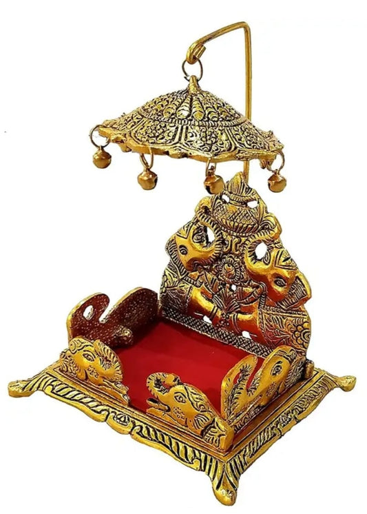 Square Laddu Gopal Shighasan – Decorative Silver/Gold Polished Idol (8 × 5 × 3.5 Inch)