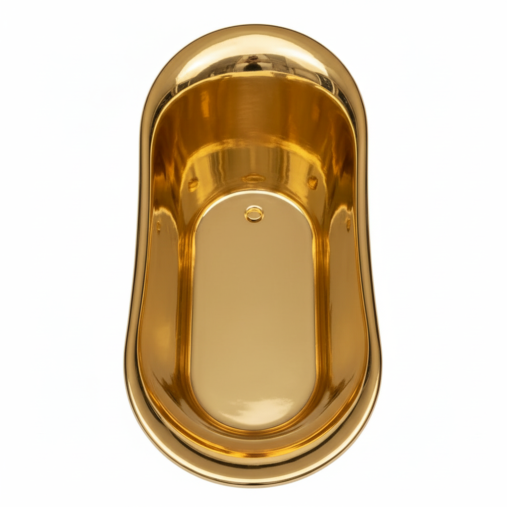 Gold-colored baby bathtub on a white background
