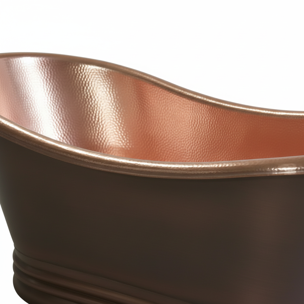 Close-up of a copper bathtub with a white background