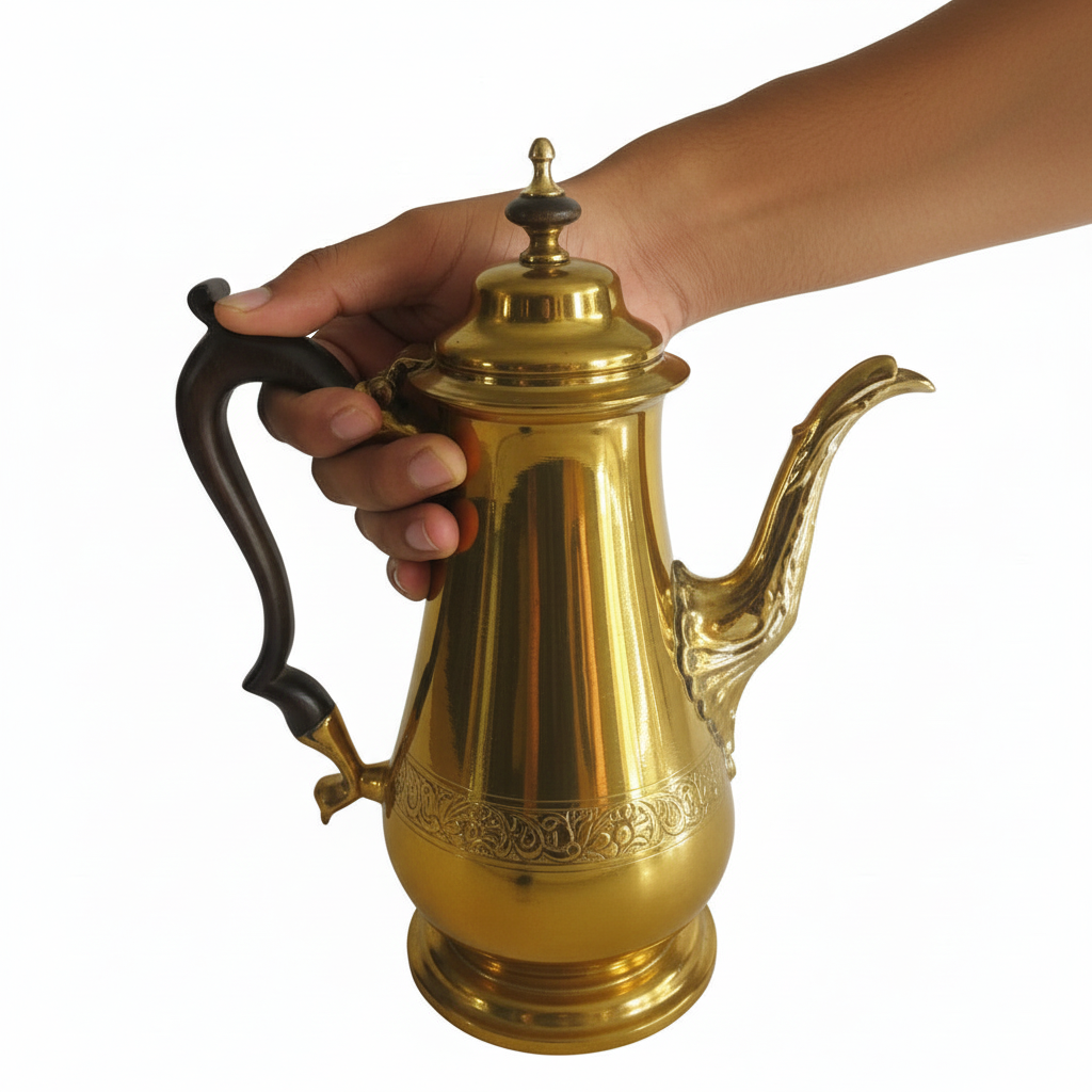 Antique Golden Brass Coffee Pot 13 Inch