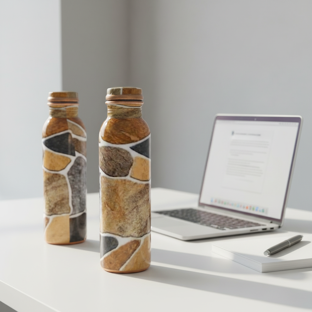 Sticker Meena Printed Copper Water Bottle Set of 2
