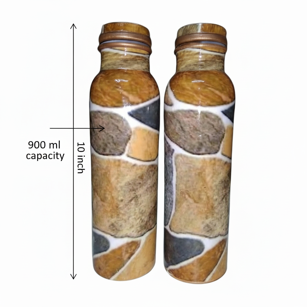Sticker Meena Printed Copper Water Bottle Set of 2