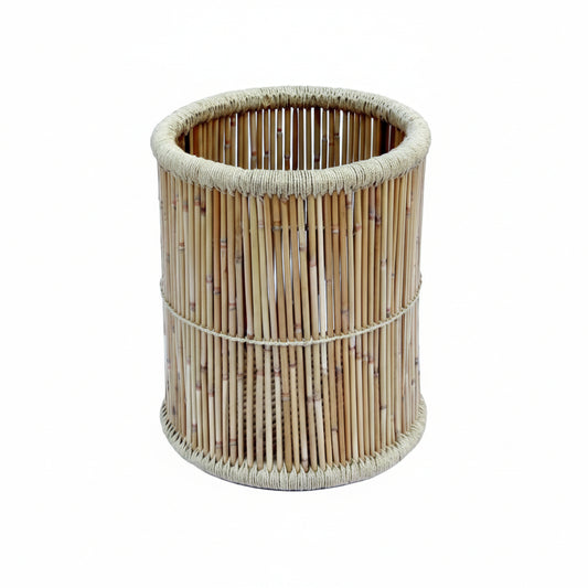 Bamboo trash can on a white background
