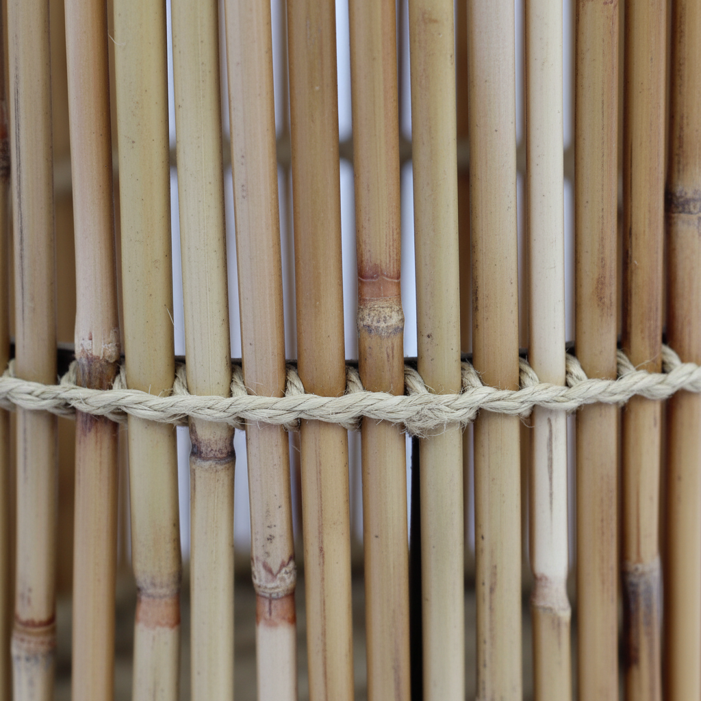 Close-up of woven bamboo strips with a blurred background