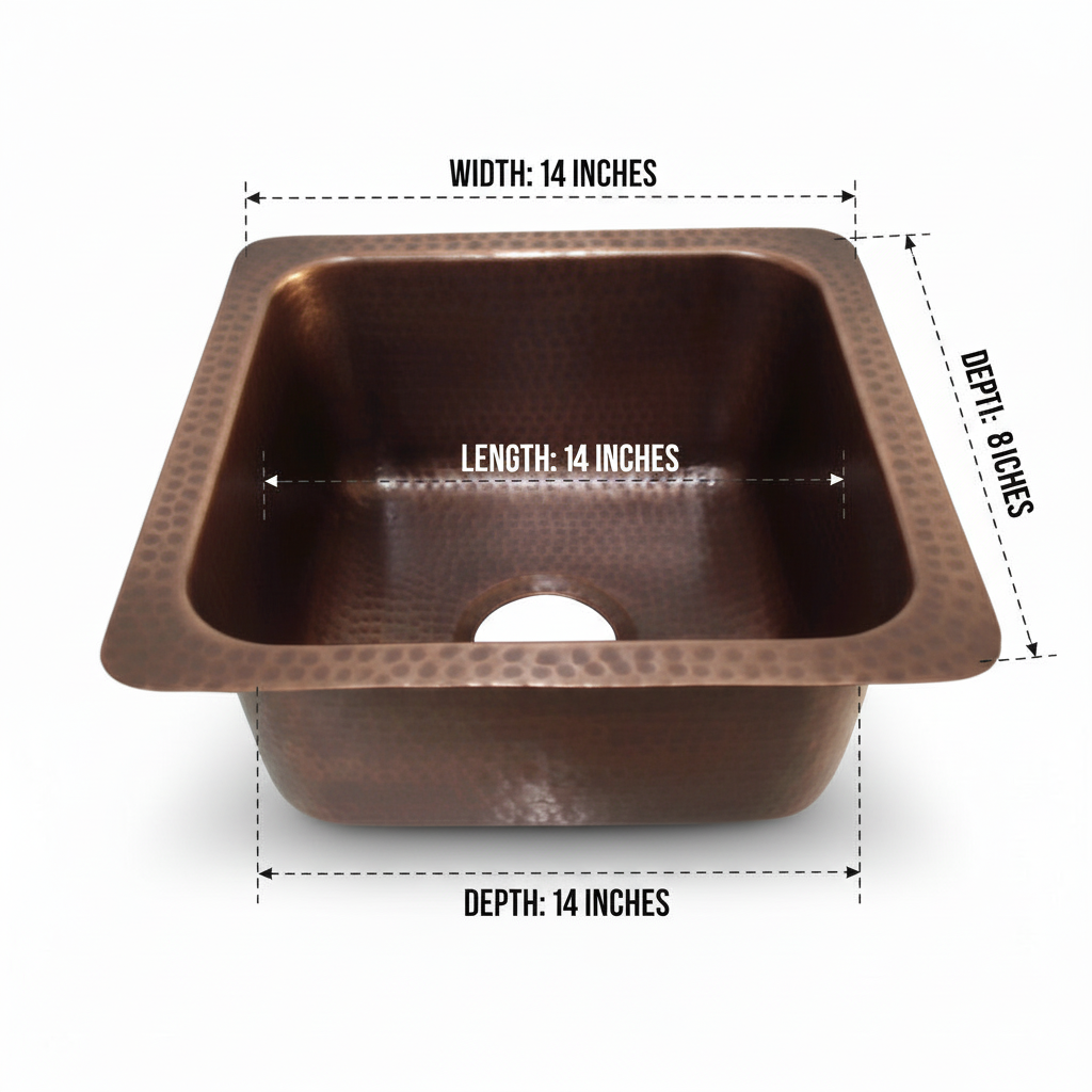 14 Inch Compact Copper Kitchen Sink 16 Gauge Pure Copper