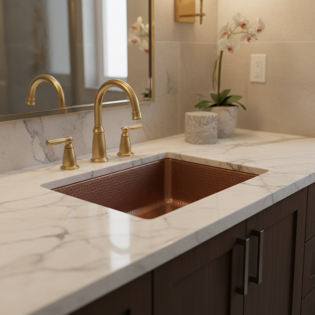 14 Inch Compact Copper Kitchen Sink 16 Gauge Pure Copper