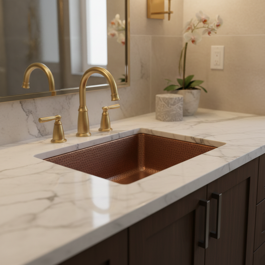 14 Inch Compact Copper Kitchen Sink 16 Gauge Pure Copper