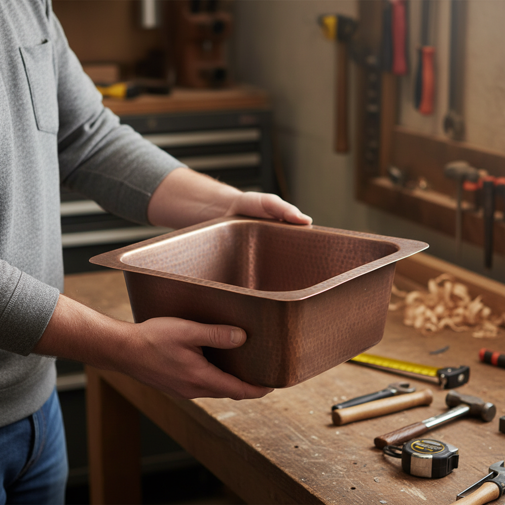 14 Inch Compact Copper Kitchen Sink 16 Gauge Pure Copper