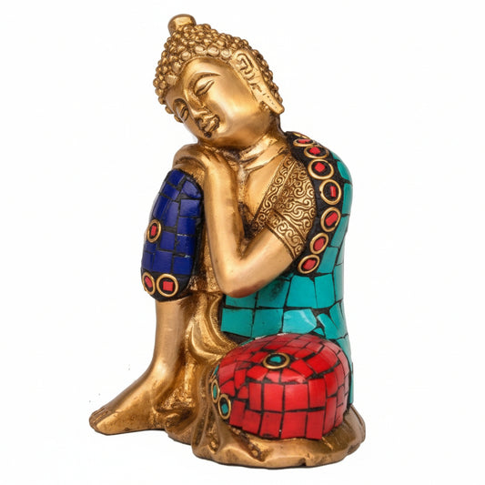 Brass Stonework Resting Buddha Meditation Statue