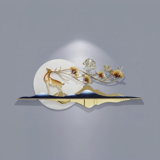 Decorative wall art with a deer and floral design on a gray background