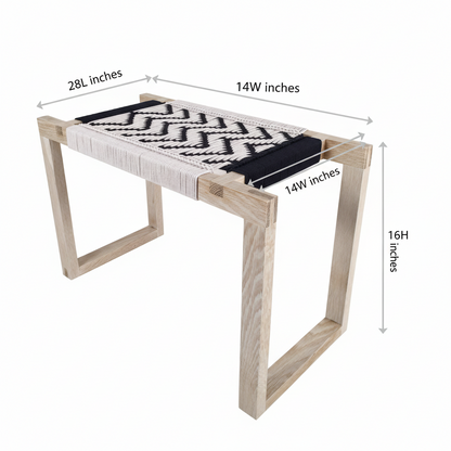 Wooden desk with measurements on a white background