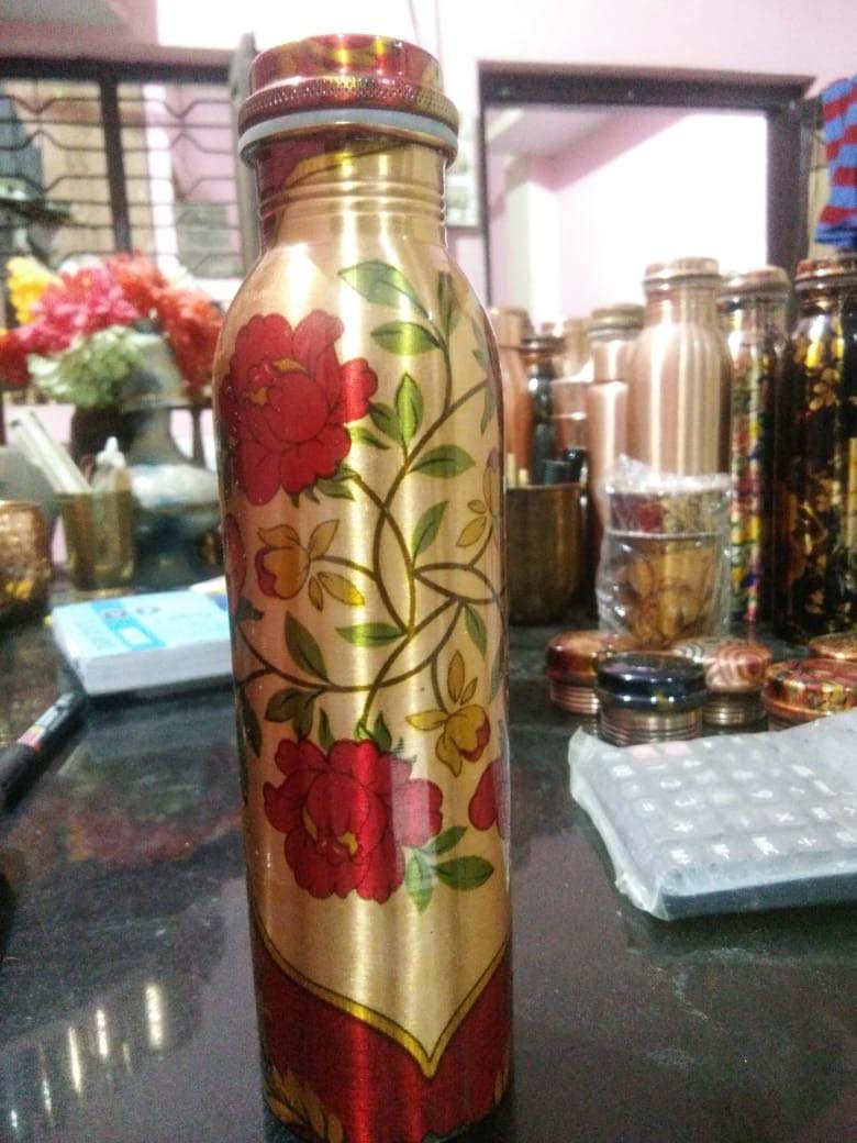 Red Rose Printed Copper Water Bottle – Ayurvedic Wellness & Stylish Hydration