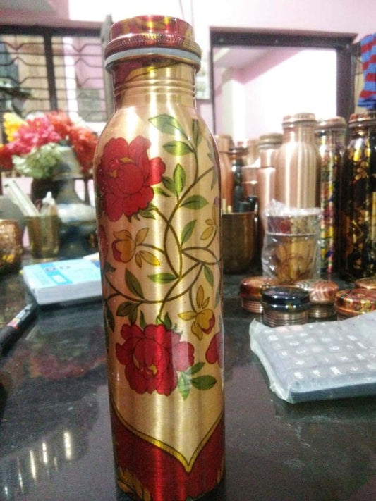 Red Rose Printed Copper Water Bottle – Ayurvedic Wellness & Stylish Hydration