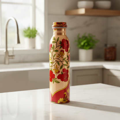 Decorative water bottle with floral design on a white background