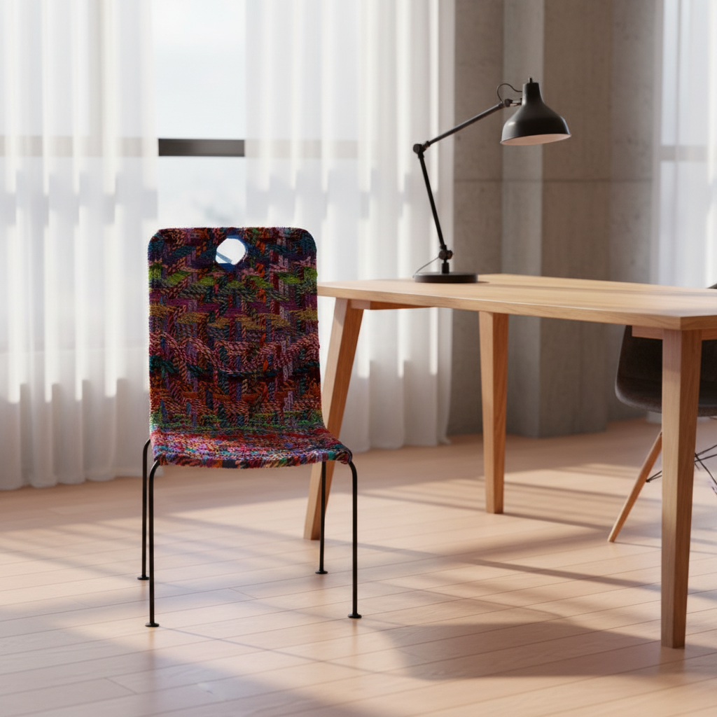 Handcrafted Iron Pipe Chair Multicolour Cloth Rope