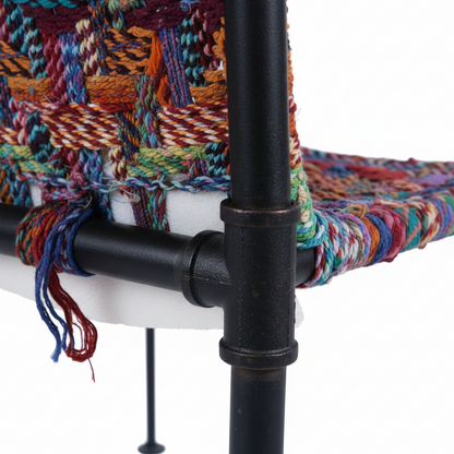 Handcrafted Iron Pipe Chair Multicolour Cloth Rope