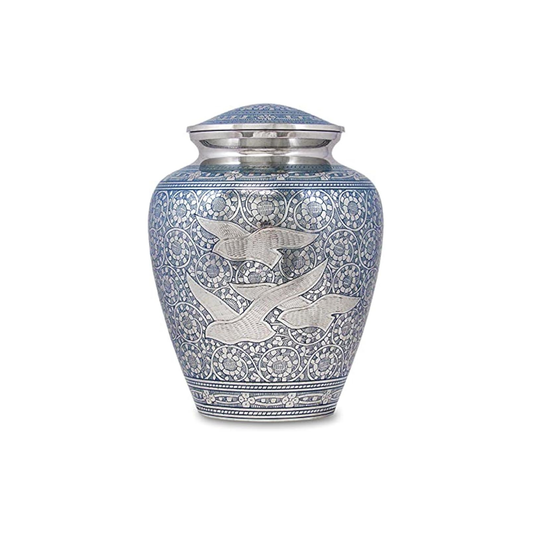 Blue & Silver Colour Cremation Urn for Adult Ashes – A Peaceful Tribute to a Life Well Lived
