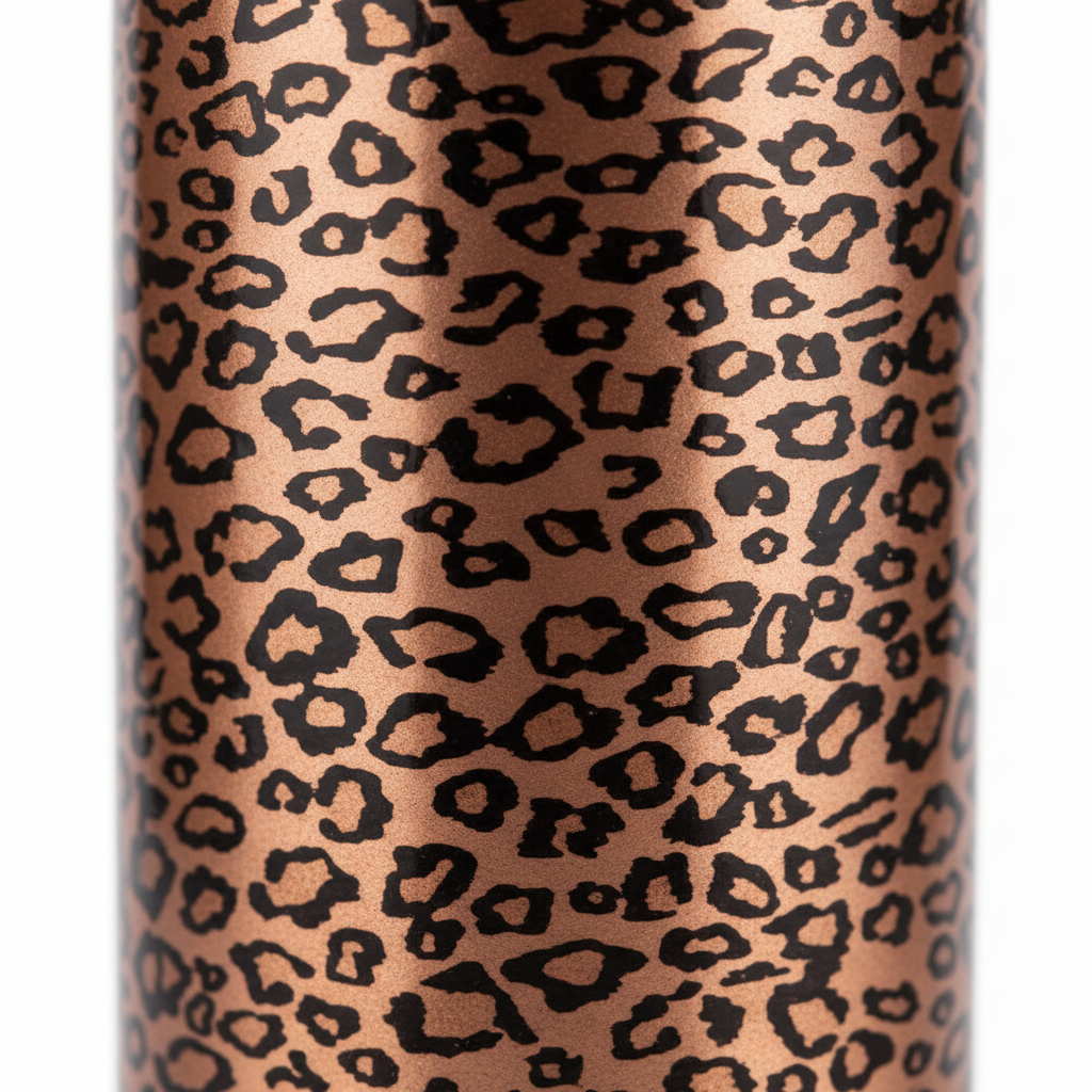 Leopard print pattern on a cylindrical object with a white background