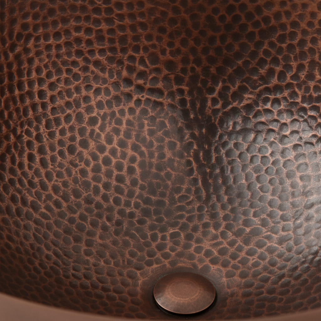 Hand Hammered Copper Round Bathroom Sink 16 Inch Dual Mount