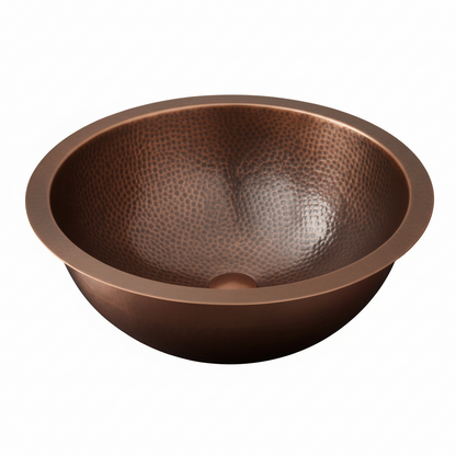 Hand Hammered Copper Round Bathroom Sink 16 Inch Dual Mount